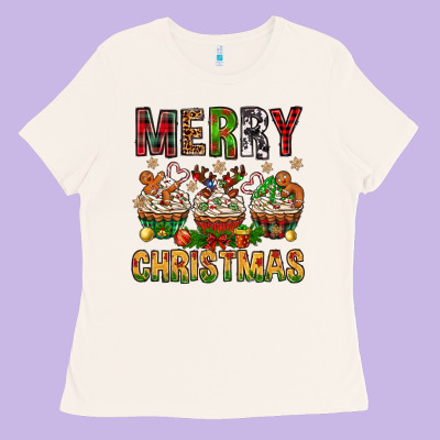 Merry Christmas With Cupcake Bbs Ladies Tee Designed By Bundleandbundleshop