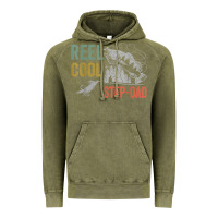 Mens Reel Cool Step Dad Fishing Funny Fathers Day Vintage Hoodie | Teevron