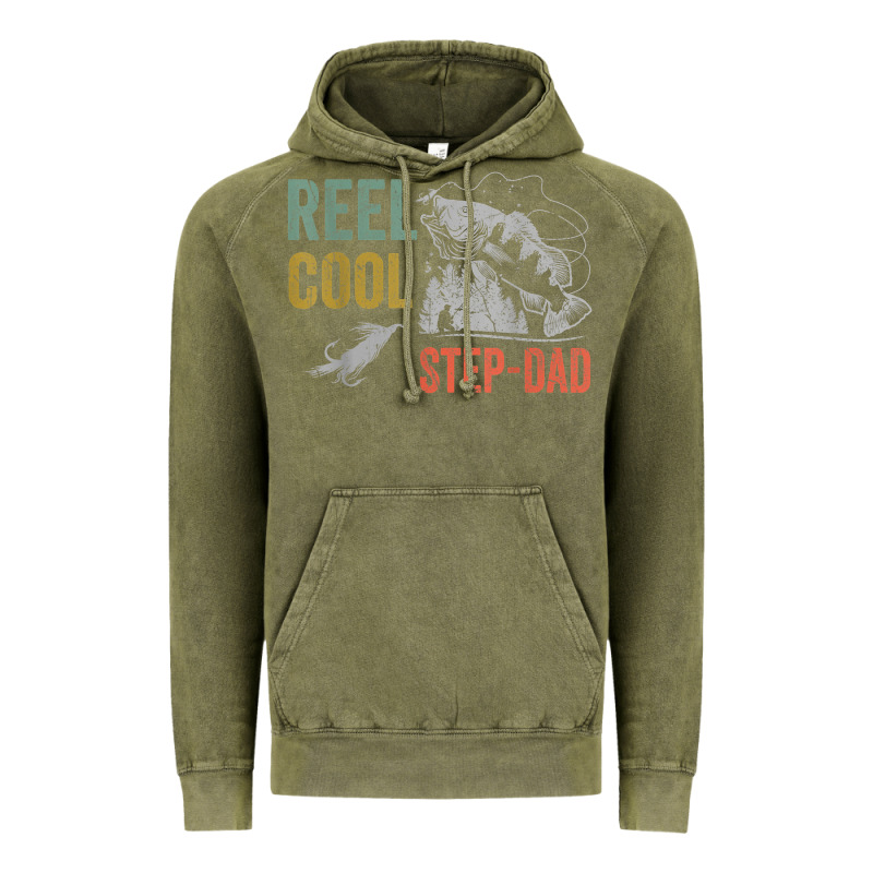 Mens Reel Cool Step Dad Fishing Funny Fathers Day Vintage Hoodie by linhVisuals | Teevron