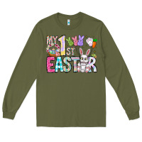 Army Green My 1st Easter Long Sleeve Tee - CowhideDigitalArt