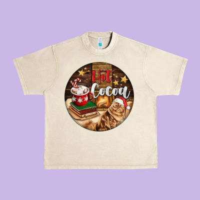 Hot Cocoa With Cat Urban Heavy Tee Designed By Fadigitalartstudio