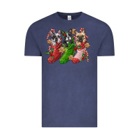 Vintage Denim french bulldog with christmas socks Vintage Tee - FaDigitalArtStudio