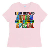 Bubblegum Pink look beyond autism and see someone special Ladies Tee - FaDigitalArtStudio
