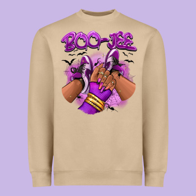 Boo-jee Halloween Afro Sneakers Heavyweight Sweatshirt Designed By Ranaportraitstore