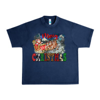 Navy Merry Christmas Santa Sleigh Urban Heavy Tee - FaDigitalArtStudio