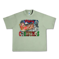 Oil Green Merry Christmas Santa Sleigh Urban Heavy Tee - FaDigitalArtStudio