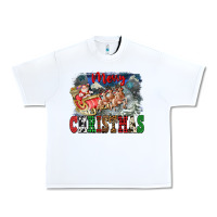 White Merry Christmas Santa Sleigh Urban Heavy Tee - FaDigitalArtStudio
