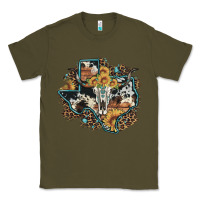 Army Green bull skull leopard cowhide sunflower texas map Classic Tee - Artiststas