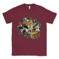 Burgundy bull skull leopard cowhide sunflower texas map Classic Tee - Artiststas