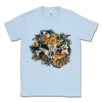 Dusty Blue bull skull leopard cowhide sunflower texas map Classic Tee - Artiststas