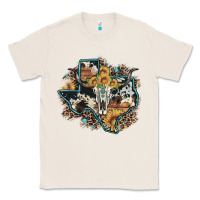 Natural bull skull leopard cowhide sunflower texas map Classic Tee - Artiststas