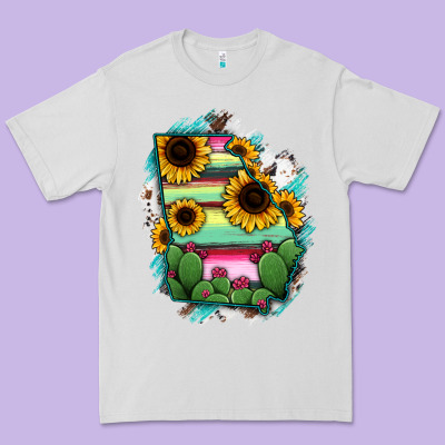 Georgia Map Sunflower Cactus Serape Premium Tee Designed By Ranaportraitstore