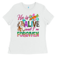 White He Is Alive And I'm Forgiven Ladies Tee - BundleAndBundleShop