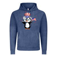Vintage Denim penguin american 4th of july penguin american flag Vintage Hoodie - linhVisuals