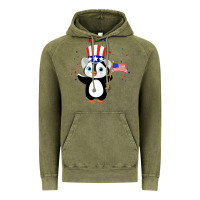 Vintage Olive penguin american 4th of july penguin american flag Vintage Hoodie - linhVisuals