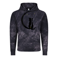 Cloud Black womens double moon cat Vintage Hoodie - linhVisuals