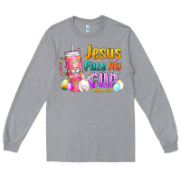 Heather Grey Jesus Fills My Cup Easter Long Sleeve Tee - CowhideDigitalArt