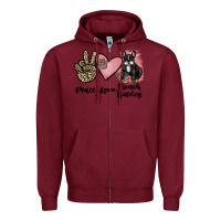 Burgundy peace love french bulldog Zipper Hoodie - JahusDesignShop