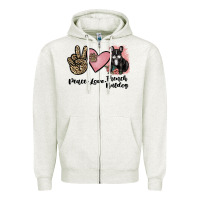 Oatmeal Heather peace love french bulldog Zipper Hoodie - JahusDesignShop
