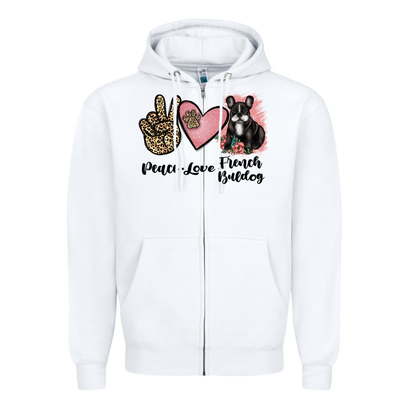 Peace Love French Bulldog Zipper Hoodie by JahusDesignShop | Teevron
