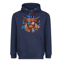 Navy moo rica highland cow Heavyweight Hoodie - RanaPortraitStore