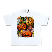 White Halloween Pumpkins Urban Heavy Tee - BundleAndBundleShop