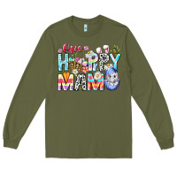 Army Green One Happy Mama Easter Bunny Long Sleeve Tee - CowhideDigitalArt