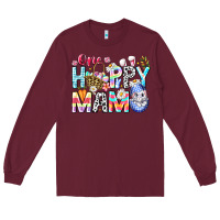 Burgundy One Happy Mama Easter Bunny Long Sleeve Tee - CowhideDigitalArt
