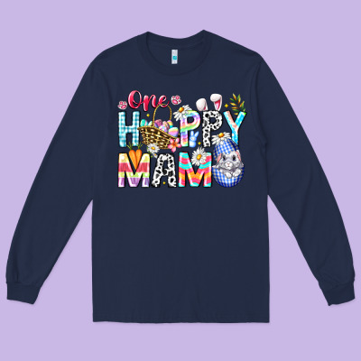 One Happy Mama Easter Bunny Long Sleeve Tee Designed By Cowhidedigitalart