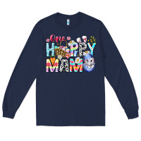 Navy One Happy Mama Easter Bunny Long Sleeve Tee - CowhideDigitalArt