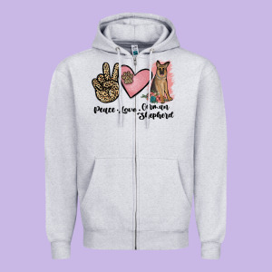 Peace Love German Shepherd Zipper Hoodie Designed By Jahusdesignshop