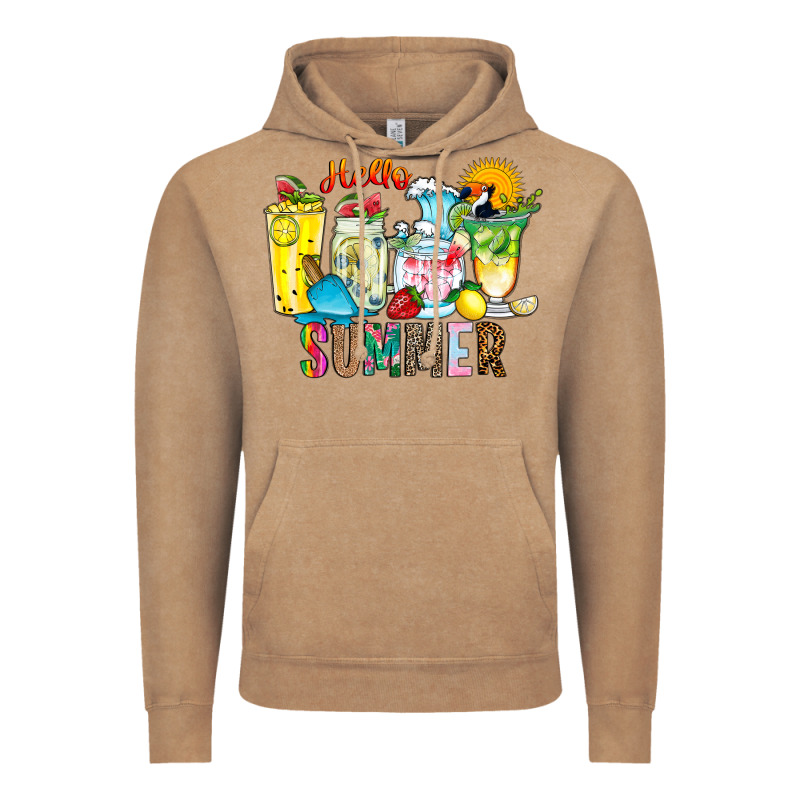Hello Summer Drink Vintage Hoodie by CowhideDigitalArt | Teevron