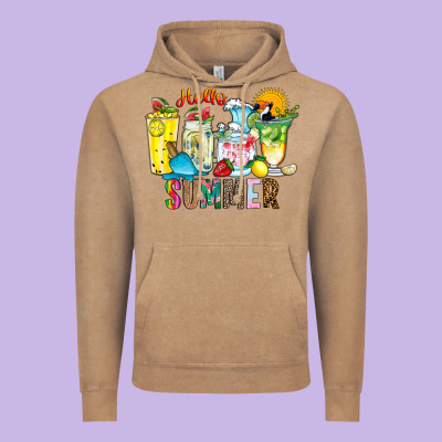 Hello Summer Drink Vintage Hoodie Designed By Cowhidedigitalart