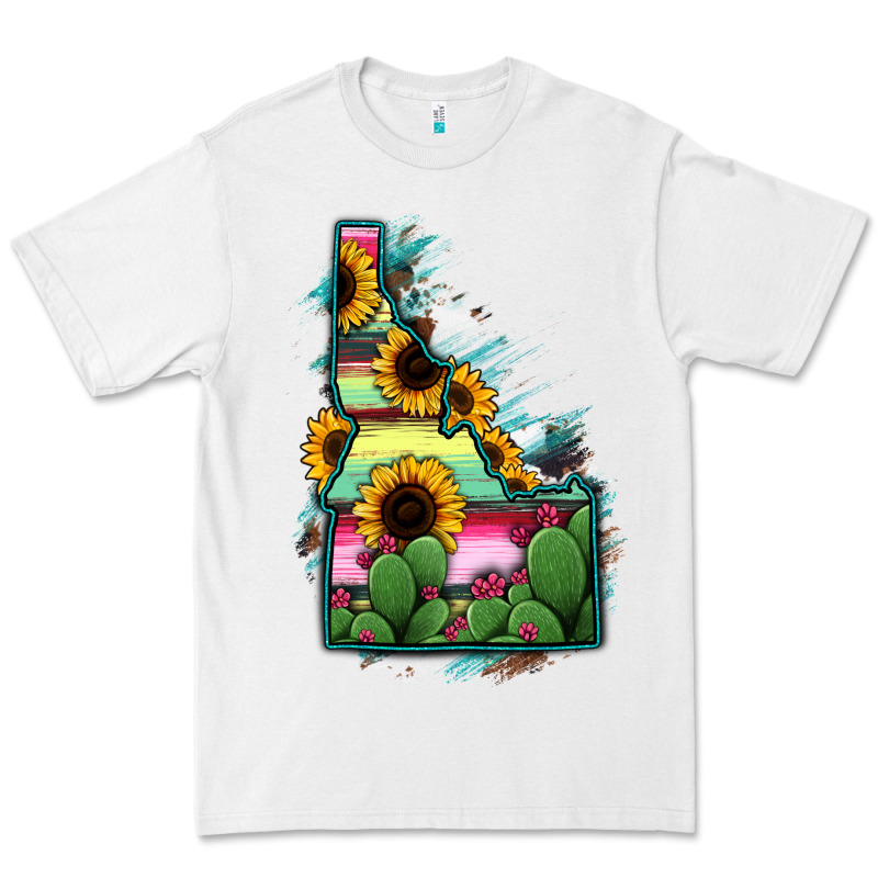 Idaho Map Sunflower Cactus Serape Premium Tee by RanaPortraitStore | Teevron