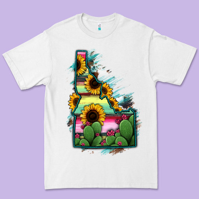 Idaho Map Sunflower Cactus Serape Premium Tee Designed By Ranaportraitstore