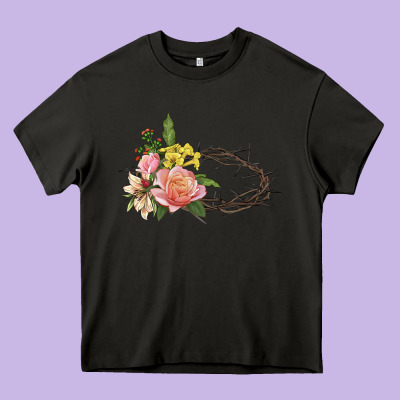 Crown Of Thorns Floral Easter Heavy Core Tee Designed By Cowgirlartshop