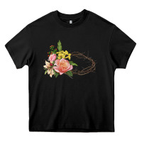 Black Crown of thorns floral Easter Heavy Core Tee - CowGirlArtShop