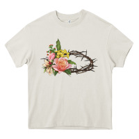 Cream Crown of thorns floral Easter Heavy Core Tee - CowGirlArtShop
