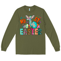 Army Green My 1st Easter Long Sleeve Tee - CowhideDigitalArt