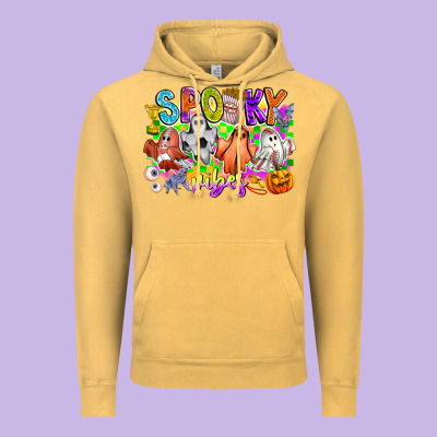 Spooky Vibes Ghost Vintage Hoodie Designed By Cowhidedigitalart