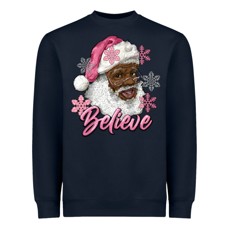 Pink Christmas African American Santa Believe Heavyweight Sweatshirt by RanaPortraitStore | Teevron