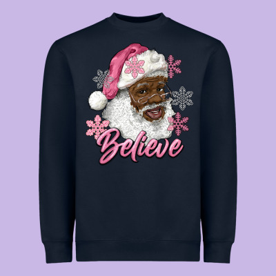 Pink Christmas African American Santa Believe Heavyweight Sweatshirt Designed By Ranaportraitstore