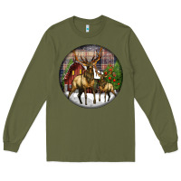Army Green elk buck deer christmas Long Sleeve Tee - LillyAllenDesigns