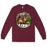 Burgundy elk buck deer christmas Long Sleeve Tee - LillyAllenDesigns