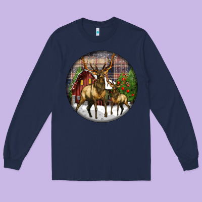 Elk Buck Deer Christmas Long Sleeve Tee Designed By Lillyallendesigns