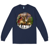 Navy elk buck deer christmas Long Sleeve Tee - LillyAllenDesigns