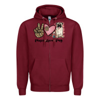 Burgundy peace love pug Zipper Hoodie - JahusDesignShop