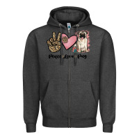 Charcoal Heather peace love pug Zipper Hoodie - JahusDesignShop