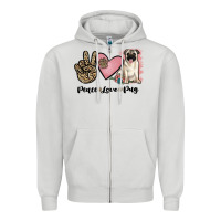 Dove Grey peace love pug Zipper Hoodie - JahusDesignShop