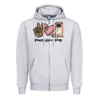 Heather Grey peace love pug Zipper Hoodie - JahusDesignShop